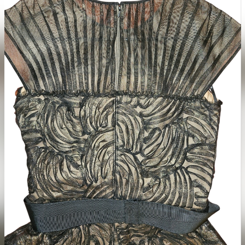 Tadashi Shoji Floral Black Gold Midi Cocktail Dress Size 6 - Picture 4 of 13